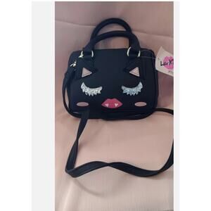 Luv BETSEY JOHNSON Halloween Black Vampire Cat Barrel Bag Crossbody Glitter Lash